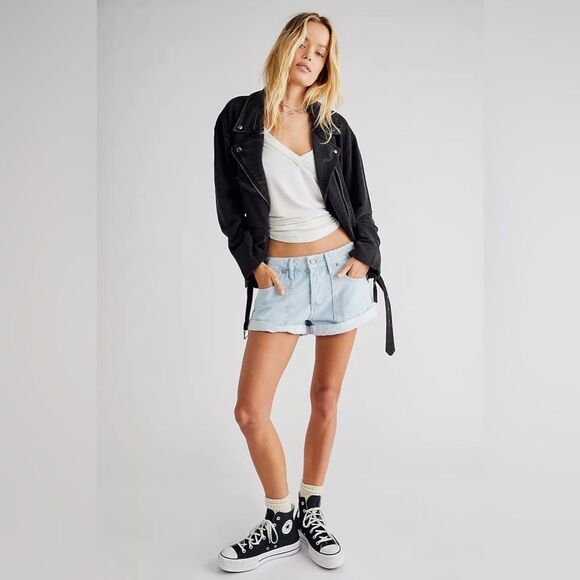 Free People Beginner’s Luck Slouch Shorts In Rookie Wash - Picture 5 of 6